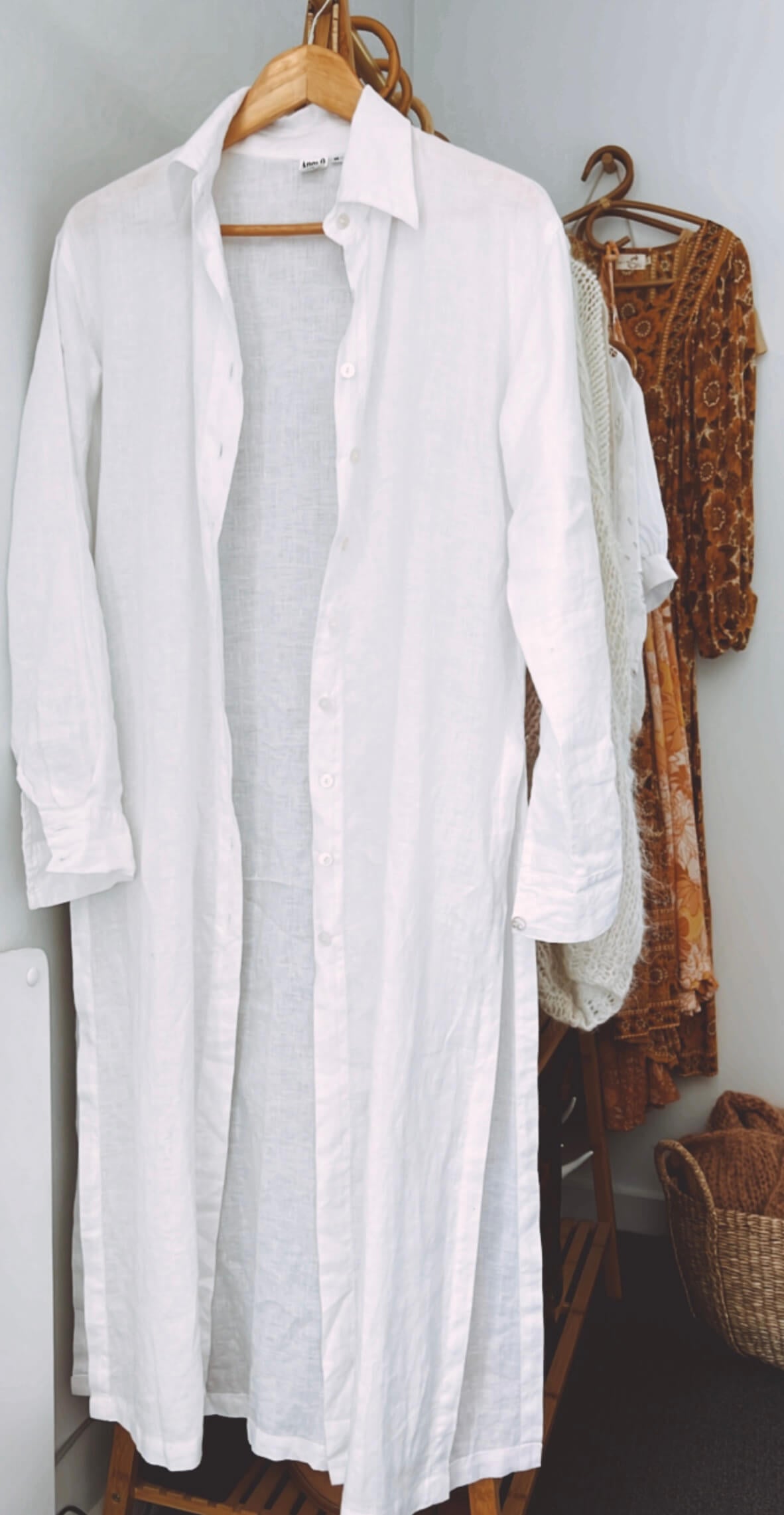 Linen Maxi Shirt Dress // Medium