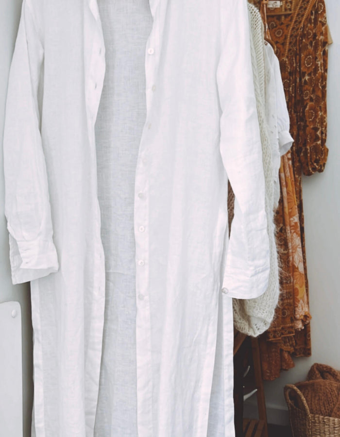 Linen Maxi Shirt Dress // Medium