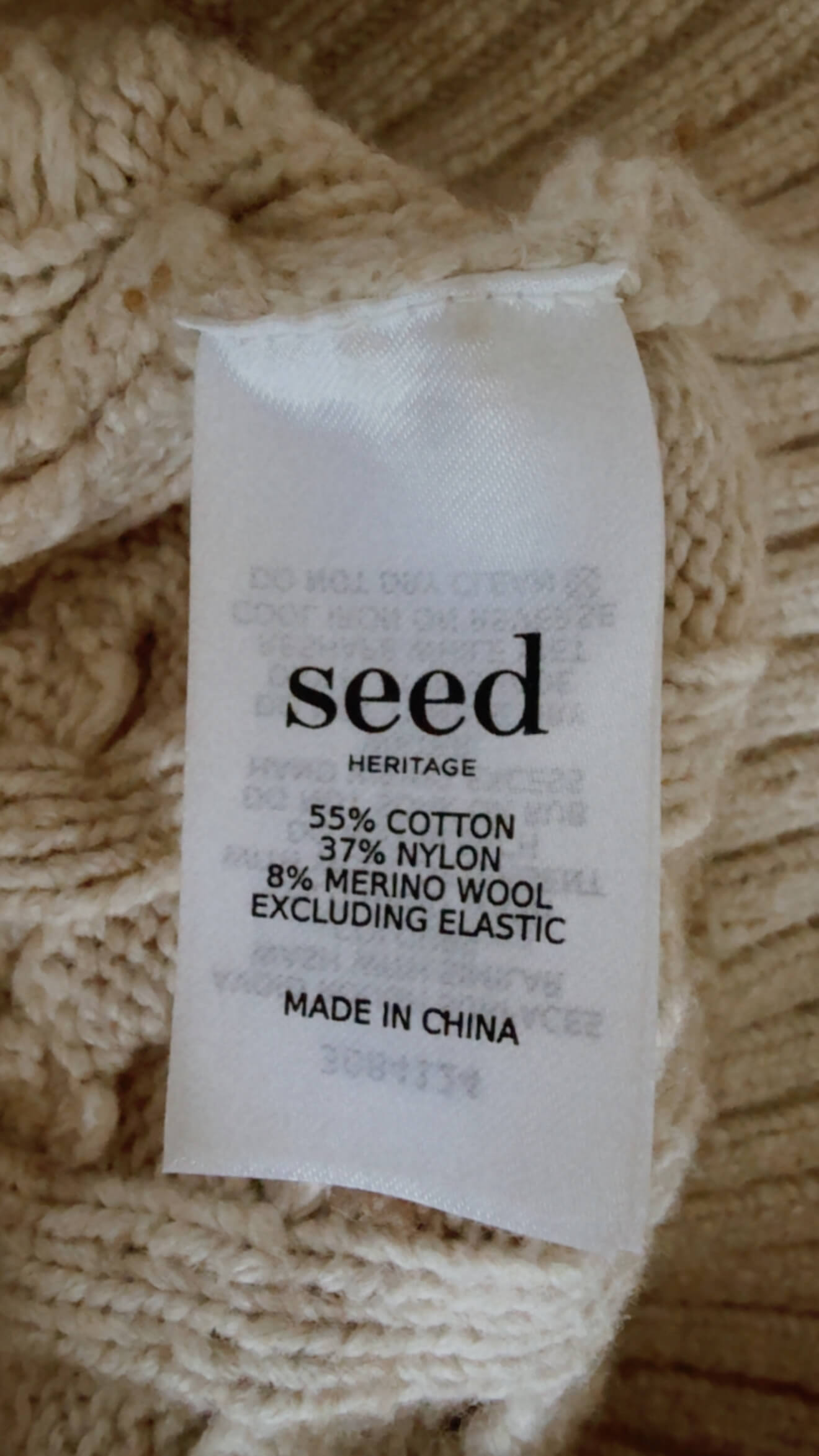 SEED HERITAGE // Oatmeal Cable Knit // Cotton/Merino blend // XXS