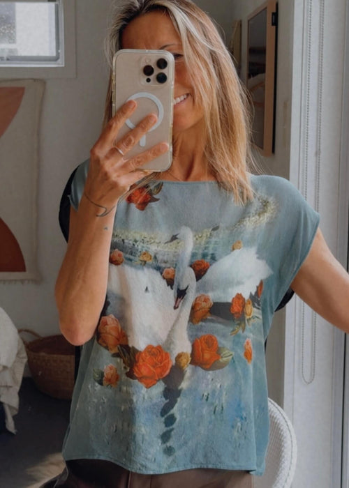 SHERYL MAY // Black Swan Silk Top // MEDIUM