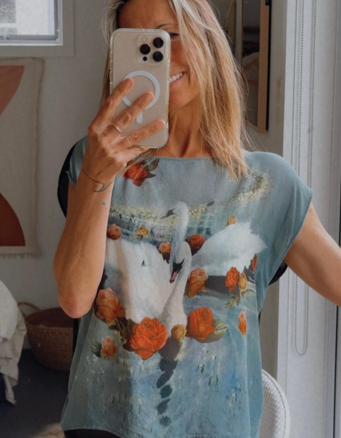 SHERYL MAY // Black Swan Silk Top // MEDIUM