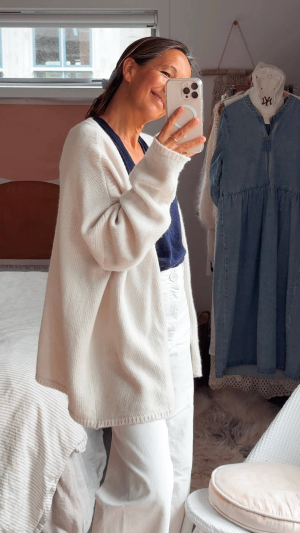 MEG BY DESIGN // Oversized Pure Wool Cardi // Cream // Free Size