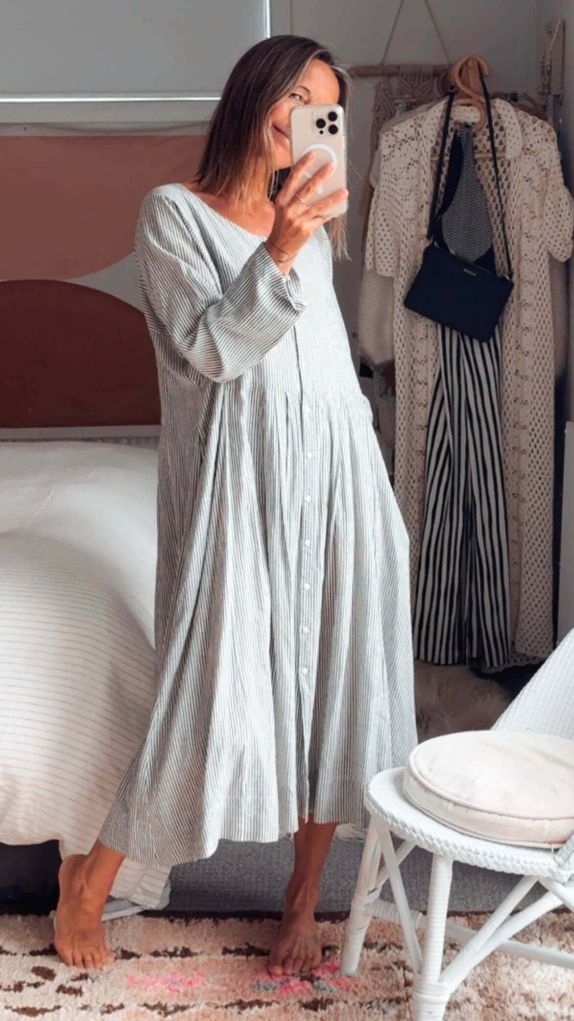 SOHAM DAVE // Grey Pinstripe Dress // S/M