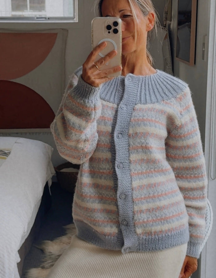 Hand-knitted Woollen Cardi // Duck Egg Blue/Pink/Cream // Free Size