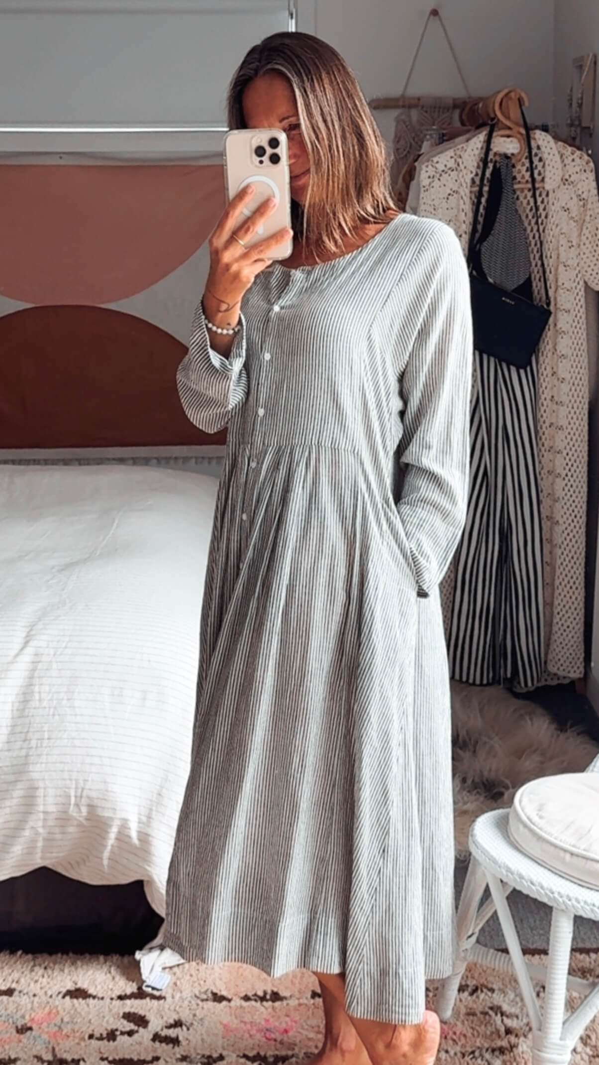 SOHAM DAVE // Grey Pinstripe Dress // S/M