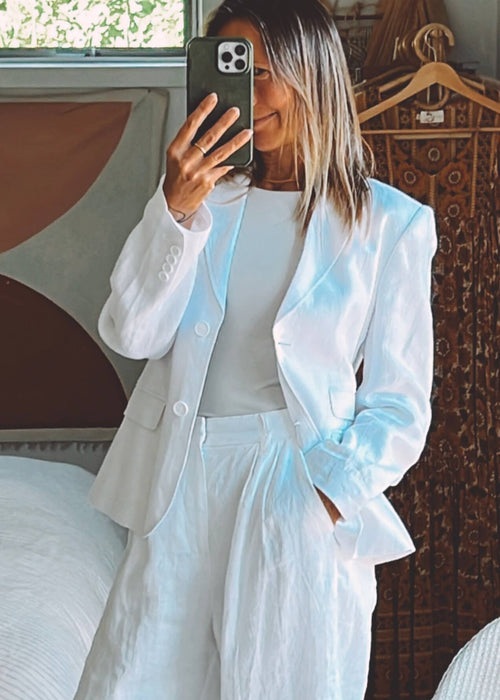 TRENERY White Linen Blazer // Size 10