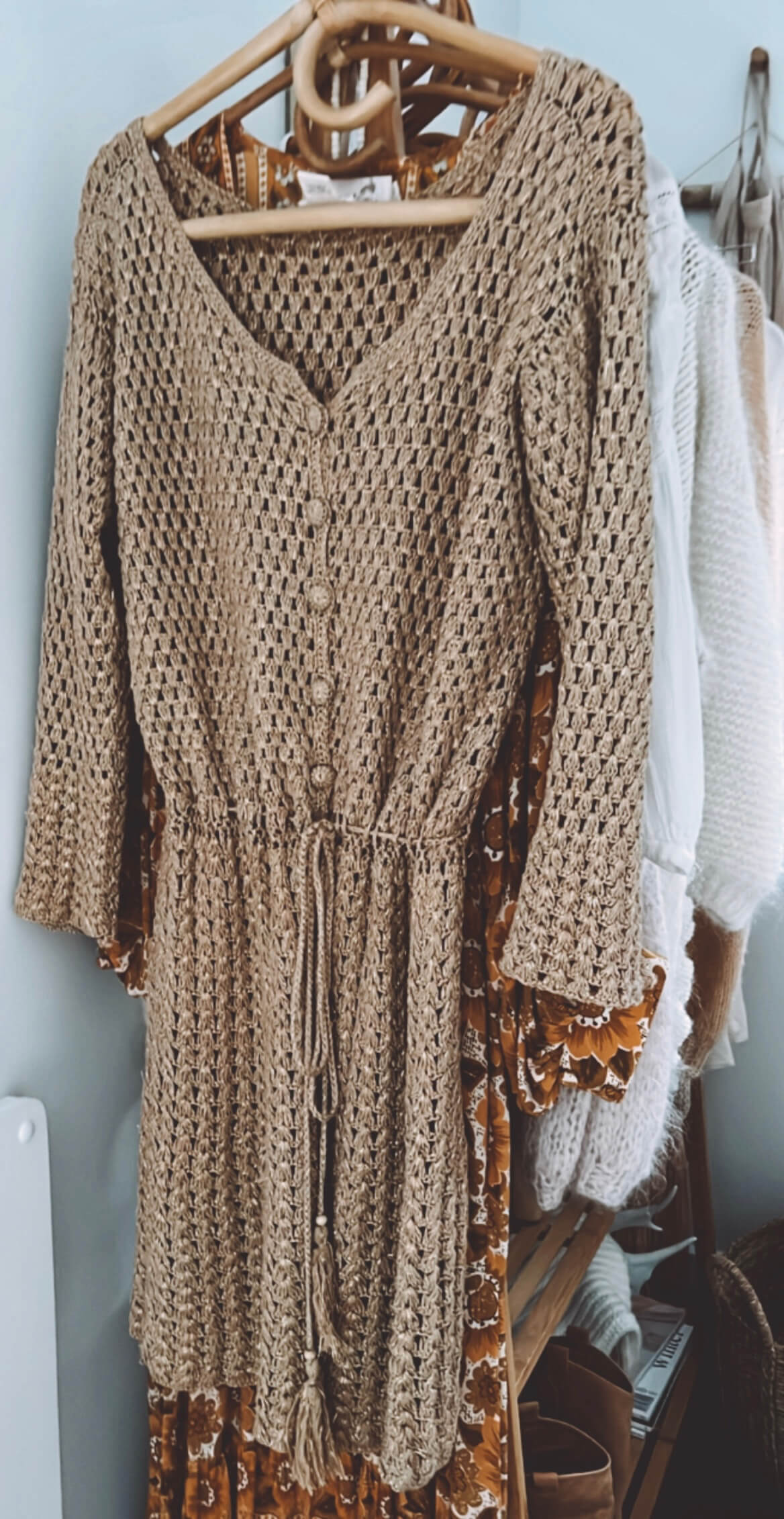 Chasing Unicorns Gold Chelsea Morning Hand Crochet Dress // Size XL