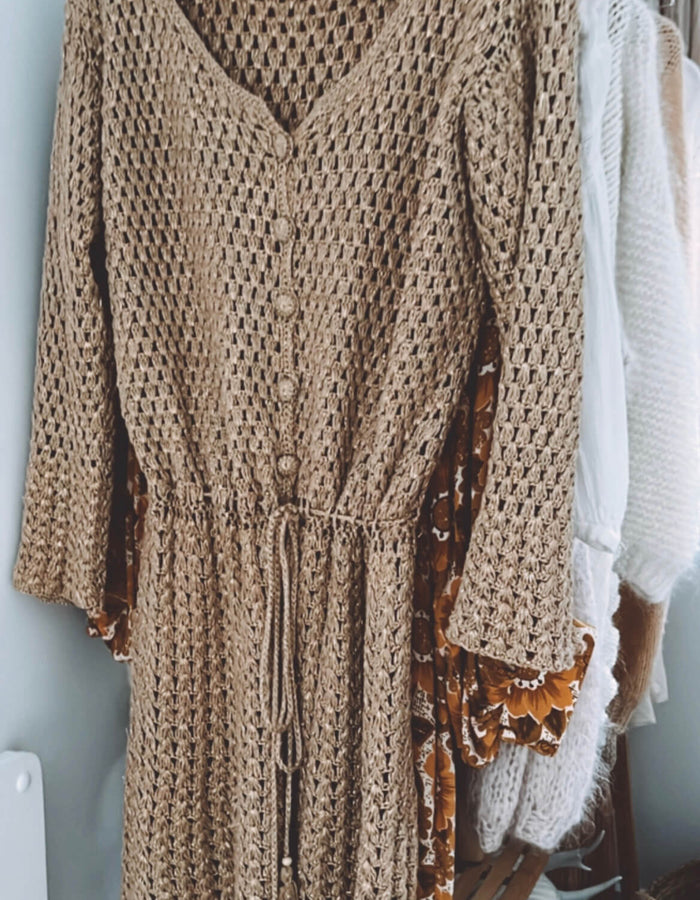 Chasing Unicorns Gold Chelsea Morning Hand Crochet Dress // Size XL