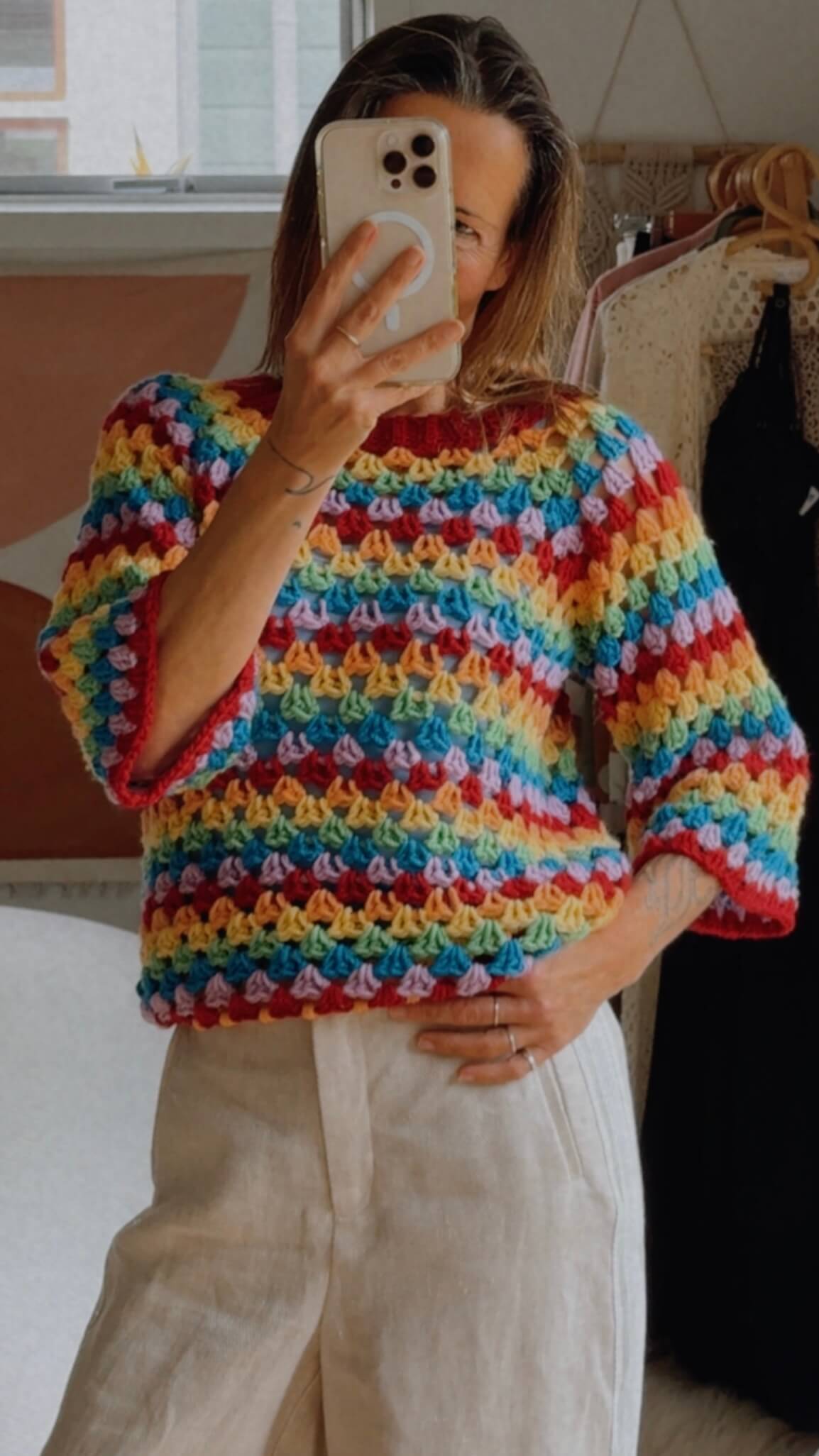 CROCHET JERSEY // Pure Wool // Free Size