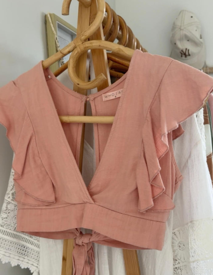 WHO I AM // Ruffle Crop Top // Dusty Pink // Size 8