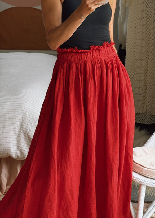 FERRARI RED Linen Maxi Skirt // Small