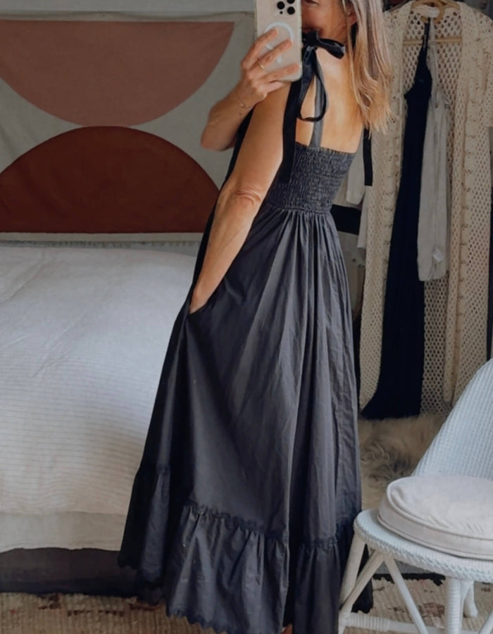 HAVEN // Brasilia Tie Maxi Dress // Black // SMALL