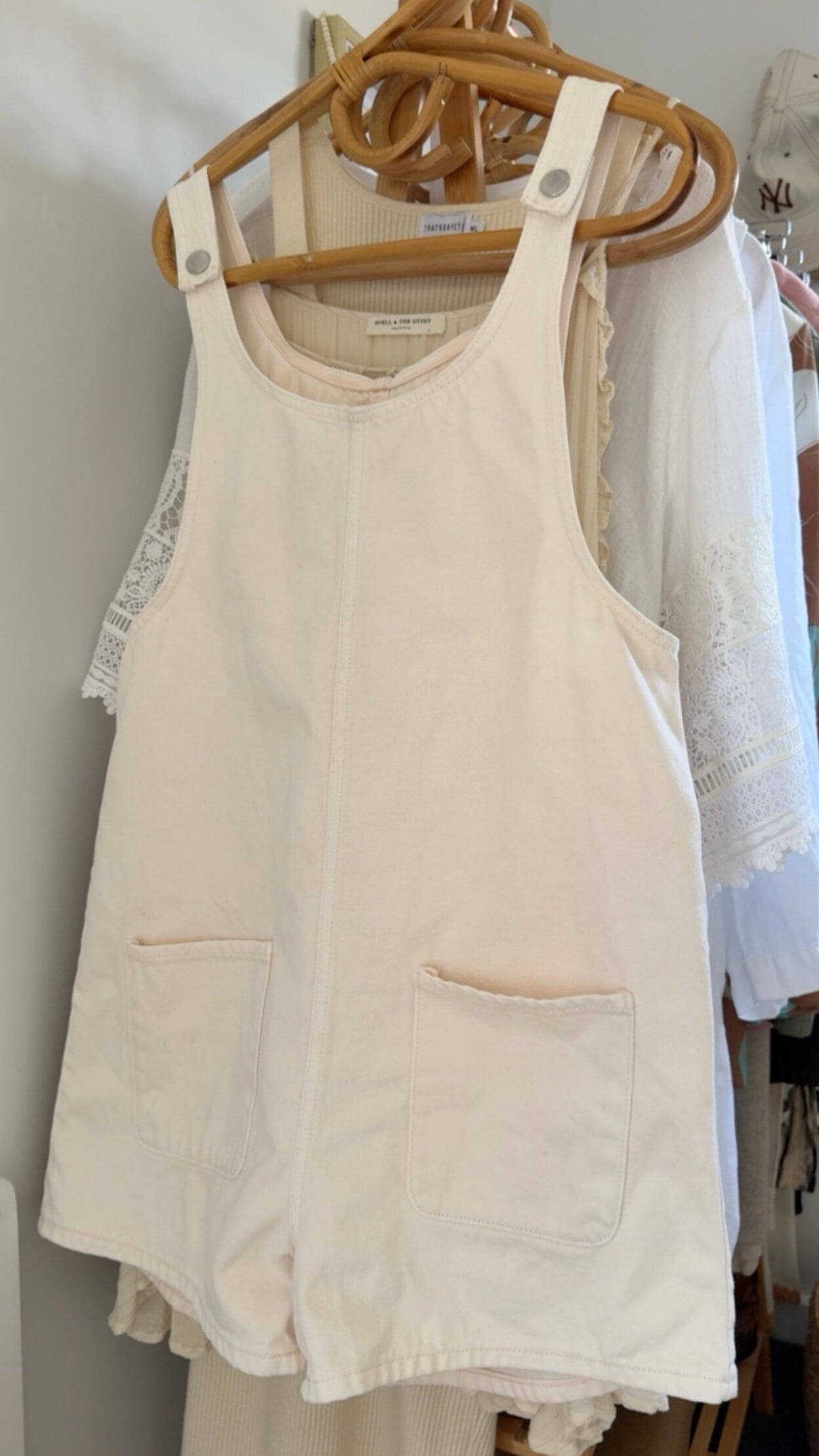 MONKi // Denim Pinafore Romper // Fresh Baby Pink // XS/S