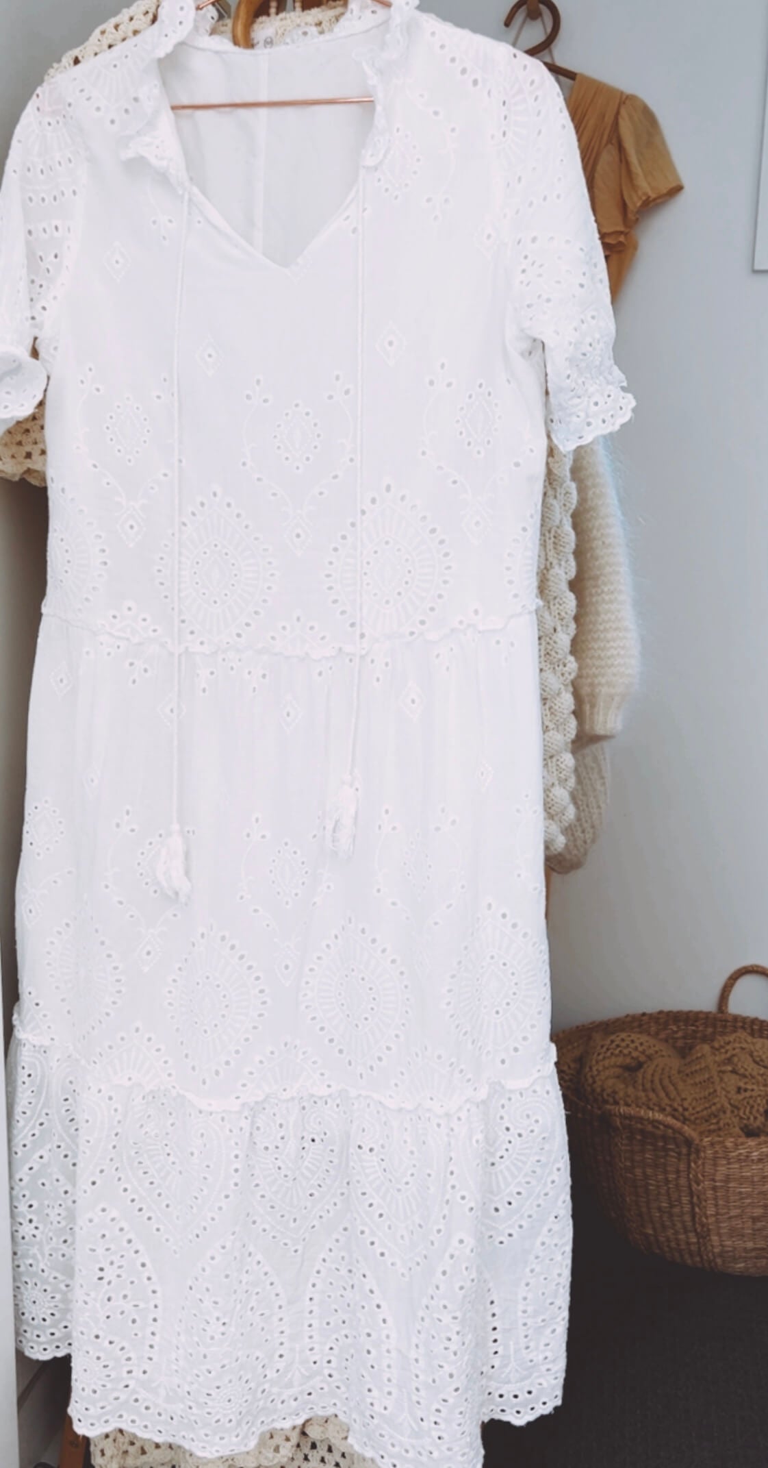 White Cotton Broderie Anglaise Dress // Small