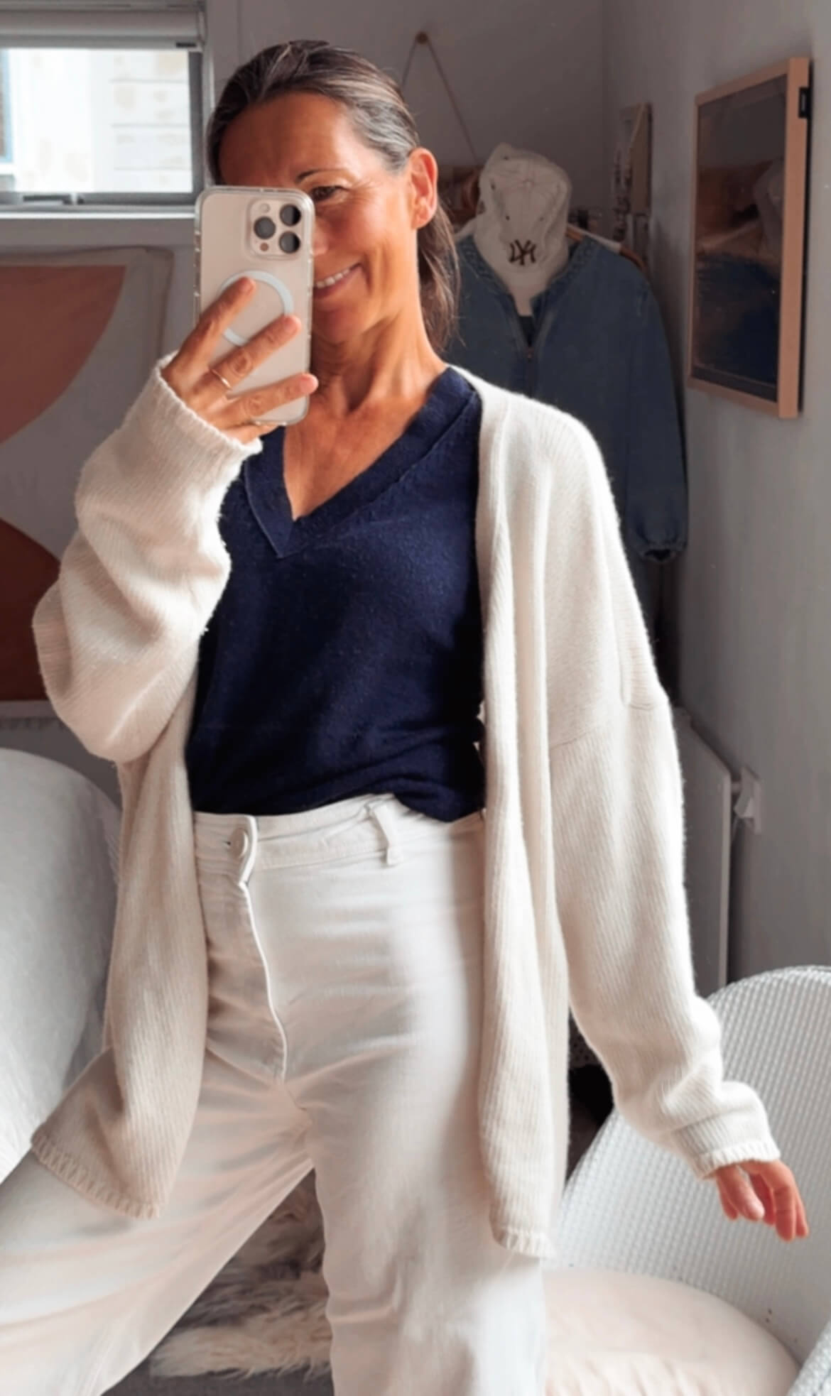 MEG BY DESIGN // Oversized Pure Wool Cardi // Cream // Free Size