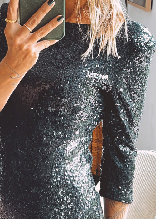 Black Sequinned Mini Dress // Small