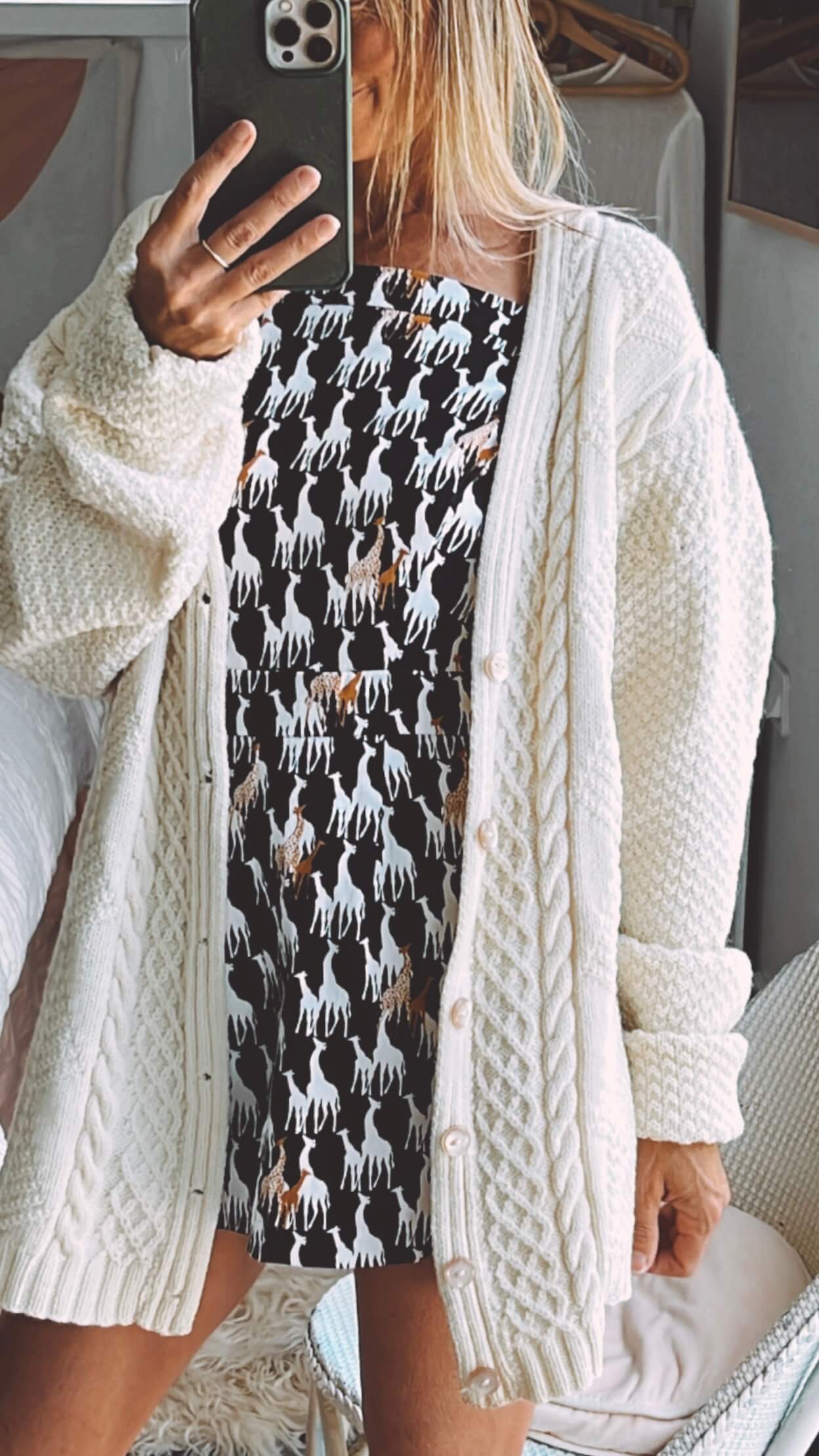 Cream Oversized Hand-Knitted Woollen Arran Cardi // Free Size