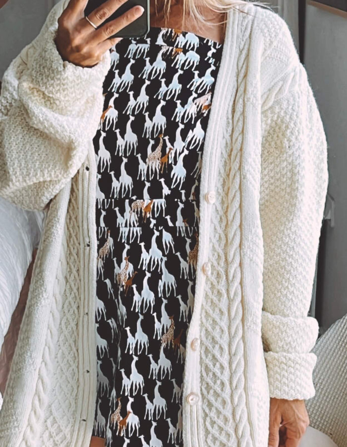 Cream Oversized Hand-Knitted Woollen Arran Cardi // Free Size