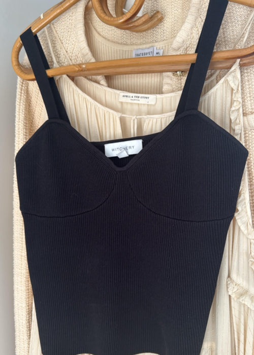 WITCHERY // Ribbed Knit Bustier Top // Black // Small