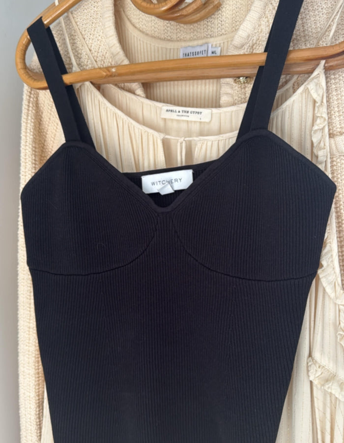 WITCHERY // Ribbed Knit Bustier Top // Black // Small