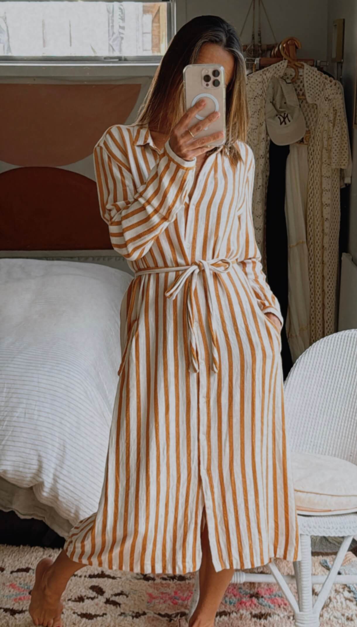 HARTFORD (France) // Striped Shirt Dress // Terracotta/Cream // Small (8-10)