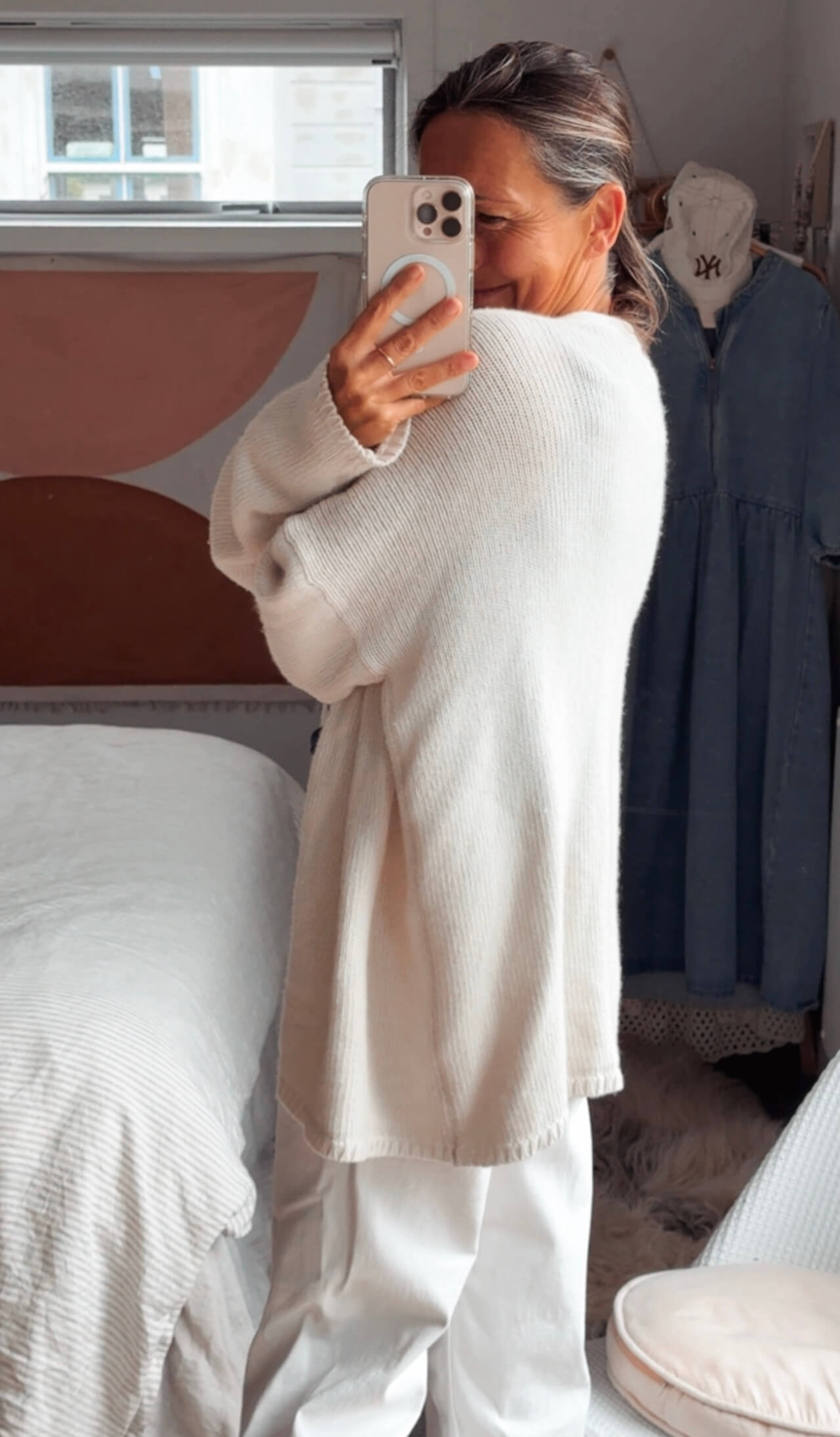 MEG BY DESIGN // Oversized Pure Wool Cardi // Cream // Free Size