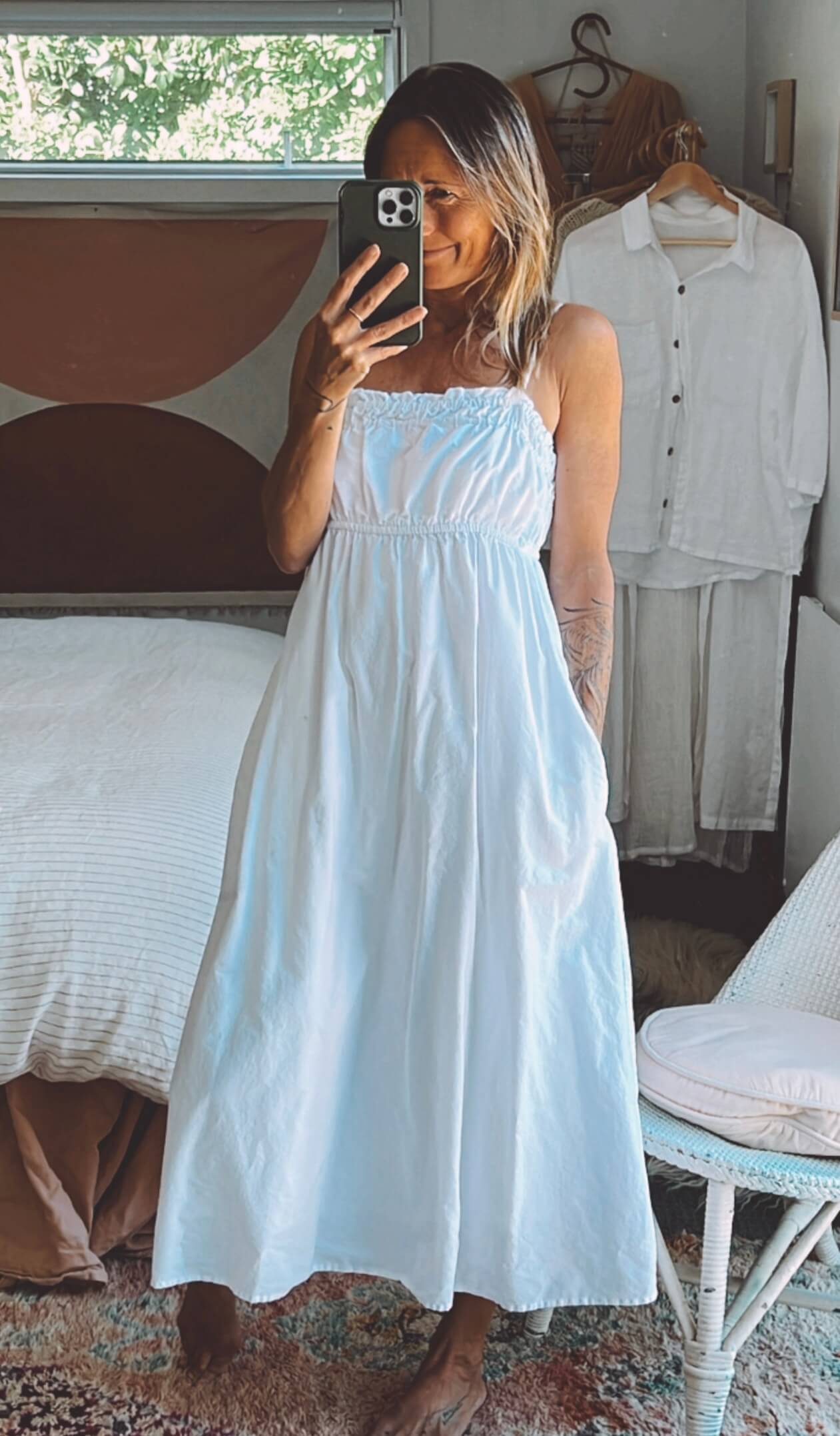 White Cotton Strappy Dress // Small