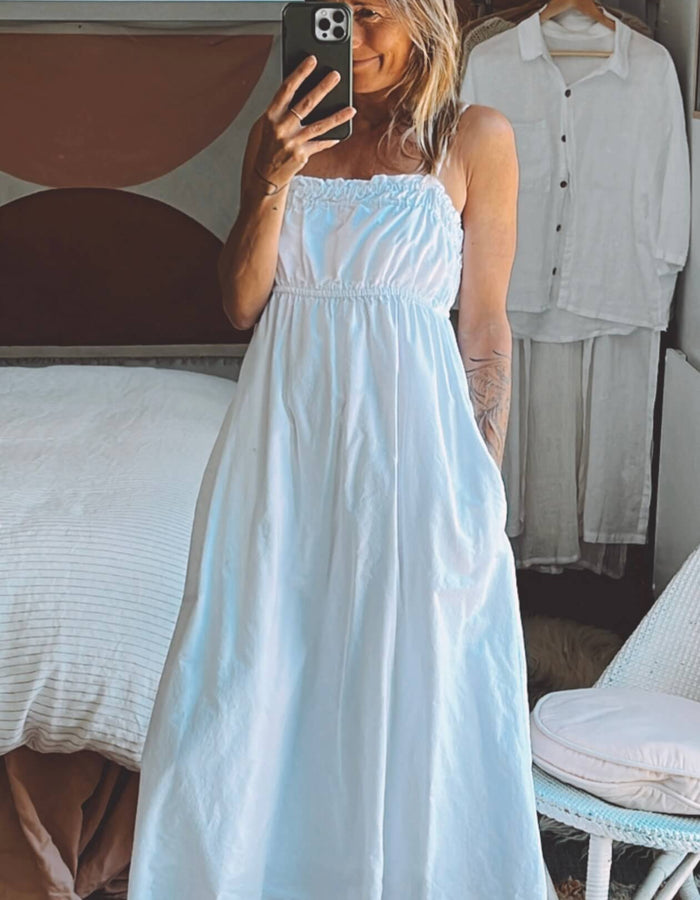 White Cotton Strappy Dress // Small