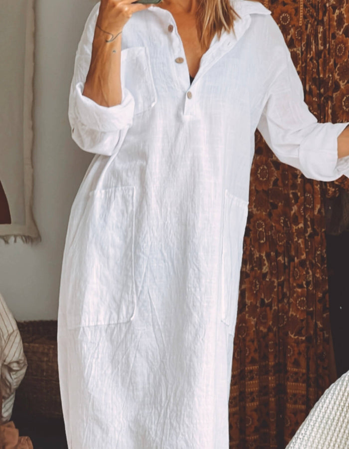 White Shirt Dress // Free Size