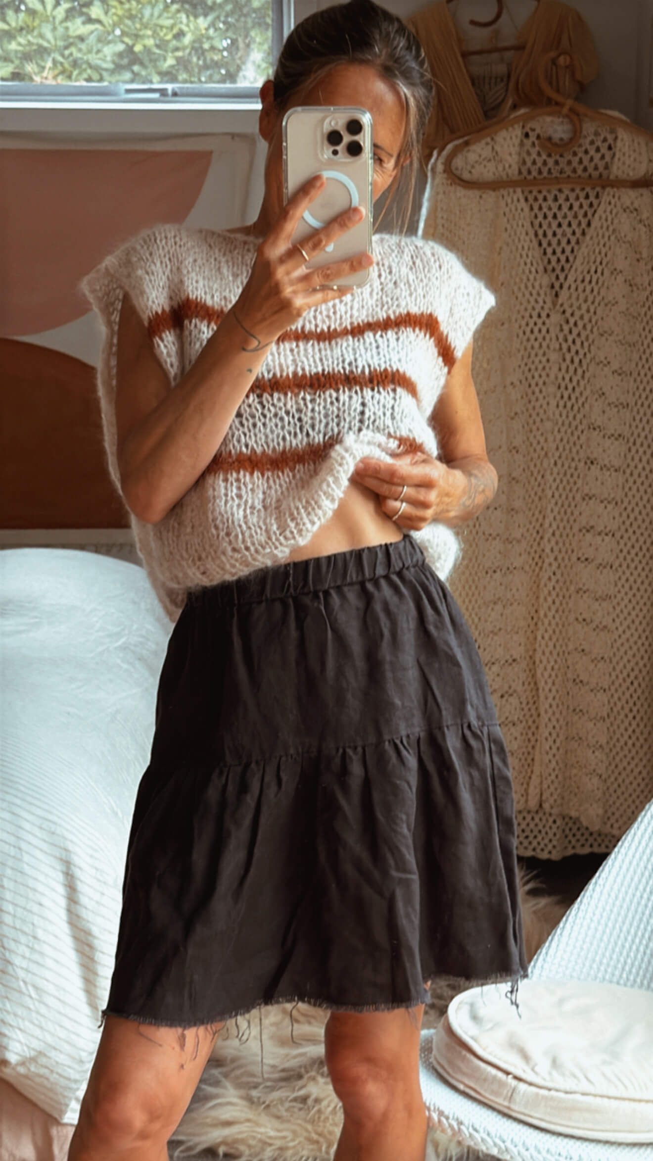 NECHE Black Linen Skirt // Small