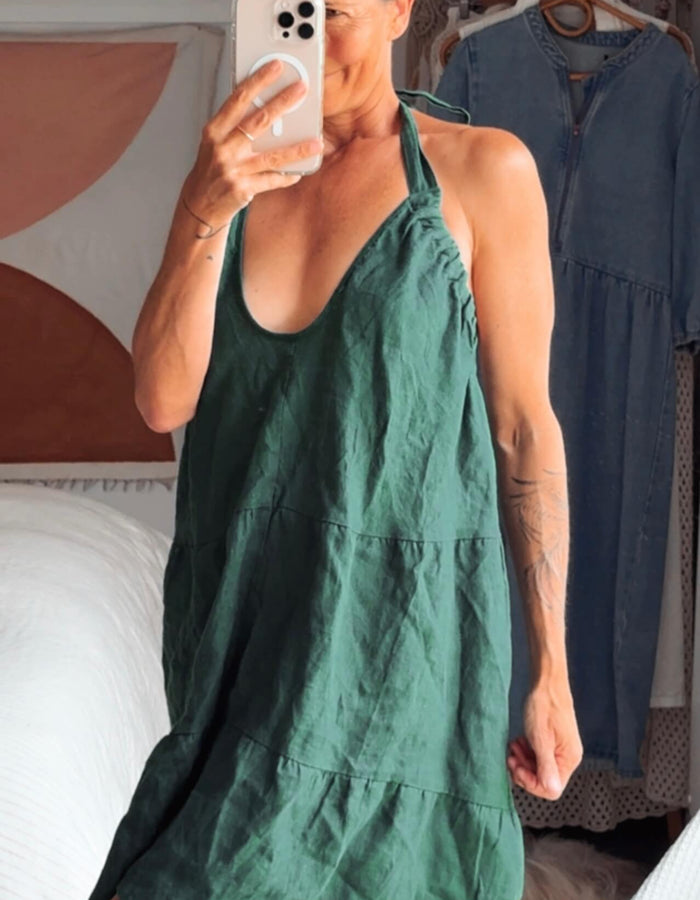 AERE // Linen Halter Dress // Green // Size 6