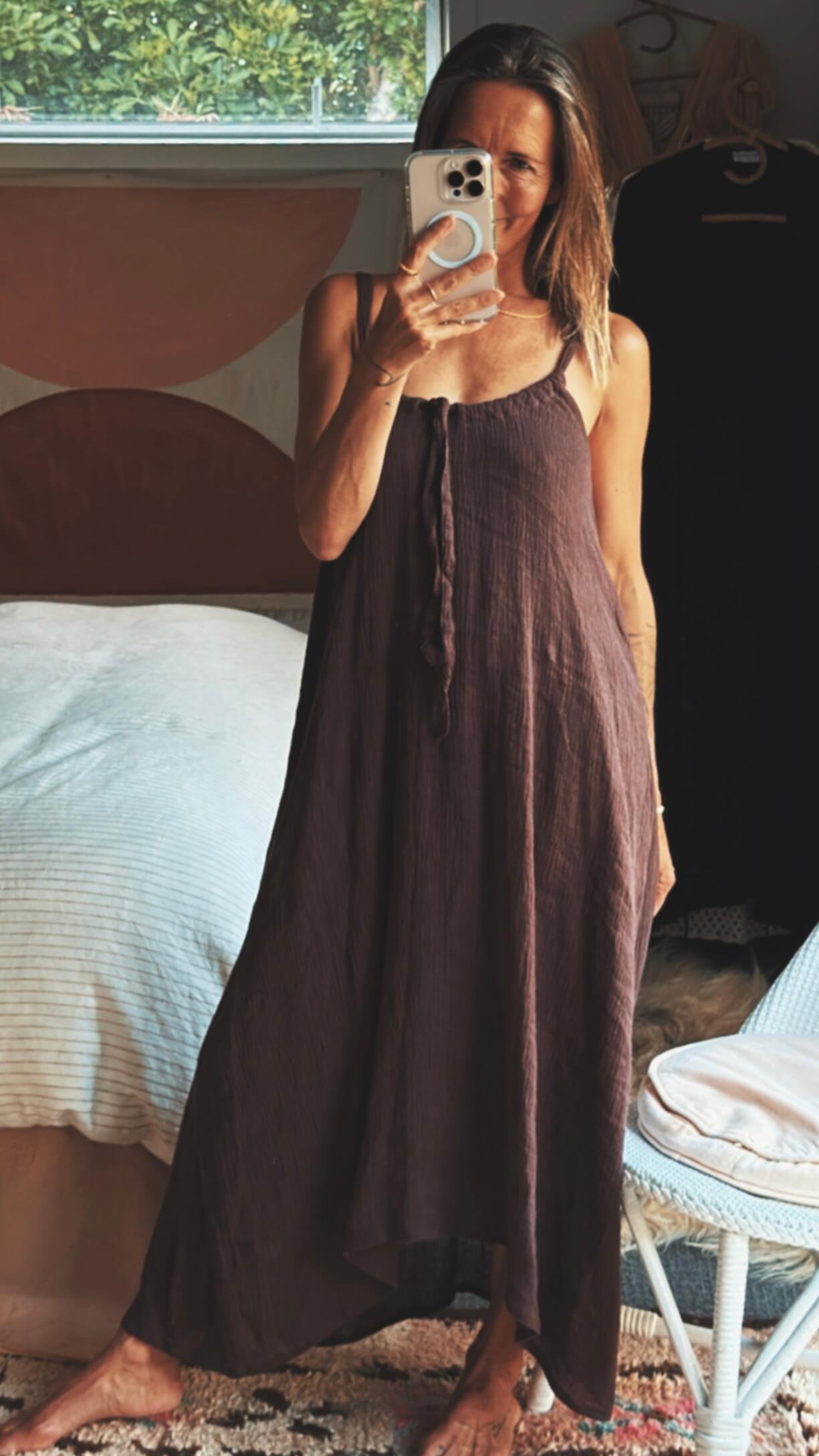 NEON COLLECTIVE Linen Dress // Chocolate // S/M