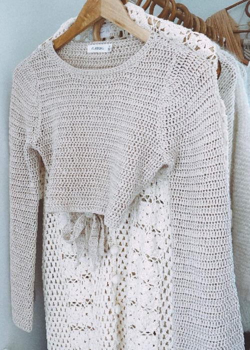 Crochet Cropped Jersey Top // Oatmeal // Small