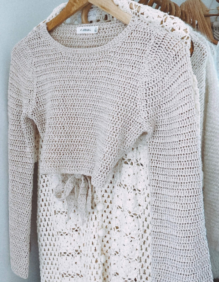 Crochet Cropped Jersey Top // Oatmeal // Small