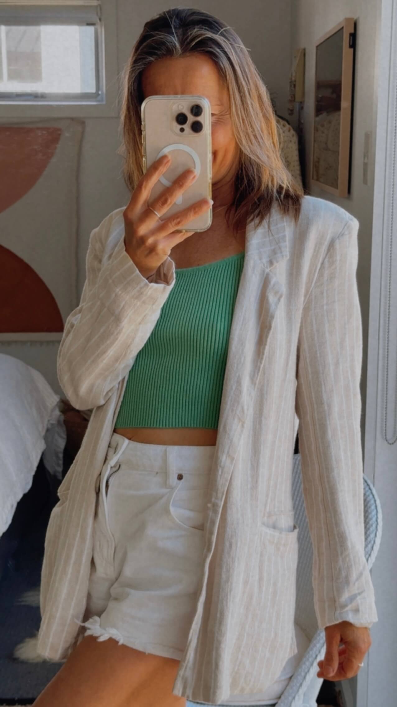 NO LABEL // Striped Linen Blazer // Medium