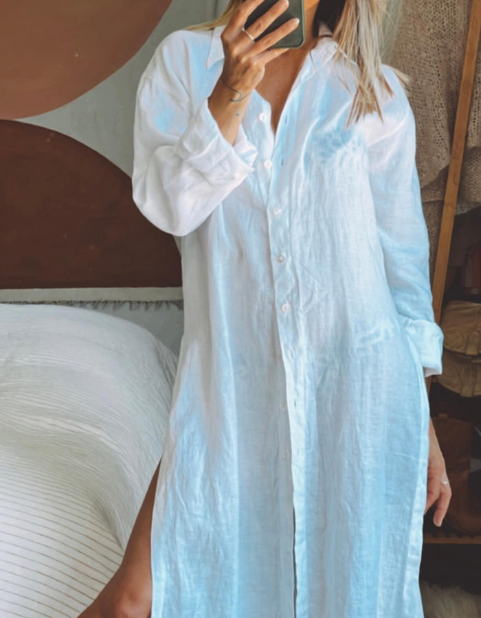 Linen Maxi Shirt Dress // Medium