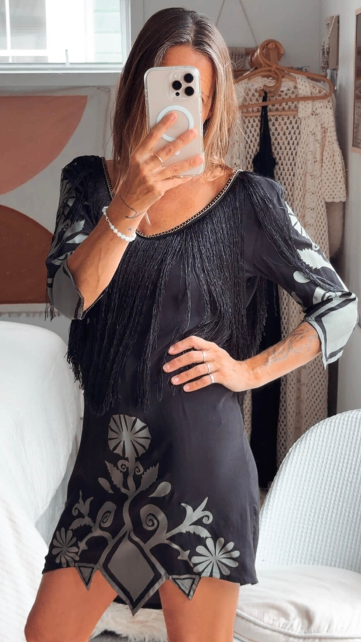 SPELL & THE GYPSY COLLECTIVE // Wild Horses Fringe Dress // Black // Size 8