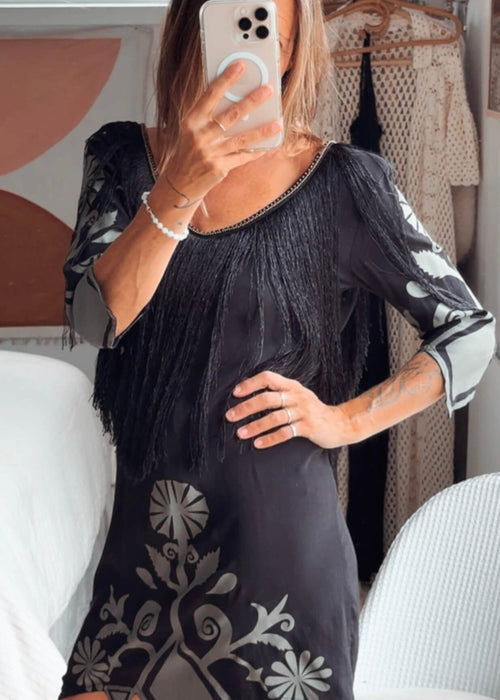 SPELL & THE GYPSY COLLECTIVE // Wild Horses Fringe Dress // Black // Size 8