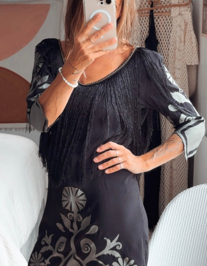 SPELL & THE GYPSY COLLECTIVE // Wild Horses Fringe Dress // Black // Size 8
