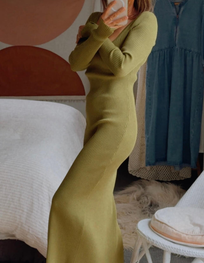 GLASSONS // Rib Knit Dress // Army Green // Small