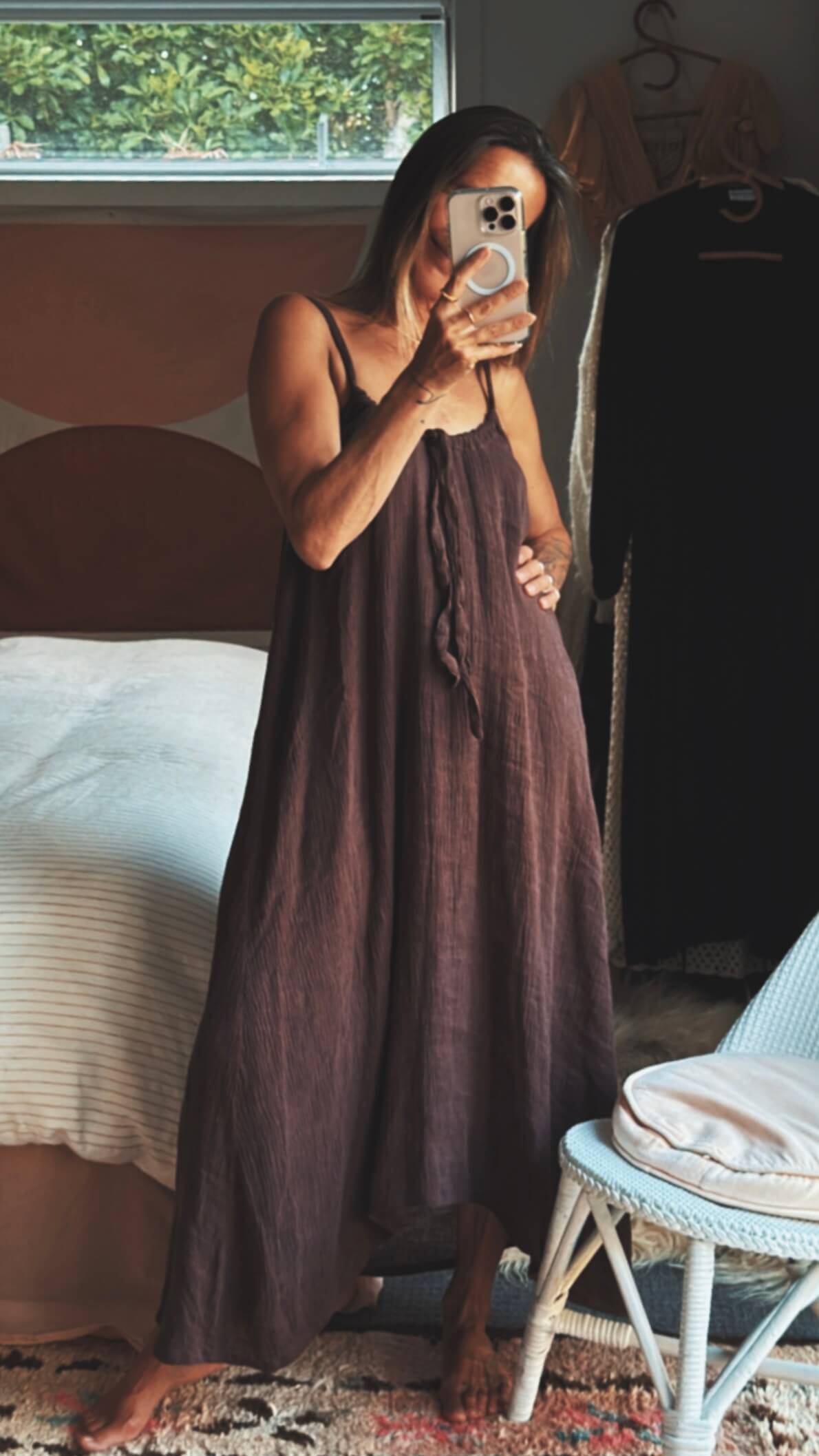 NEON COLLECTIVE Linen Dress // Chocolate // S/M