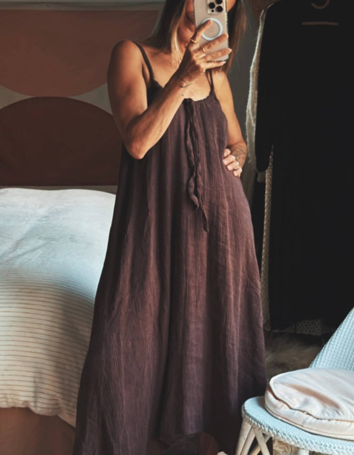 NEON COLLECTIVE Linen Dress // Chocolate // S/M