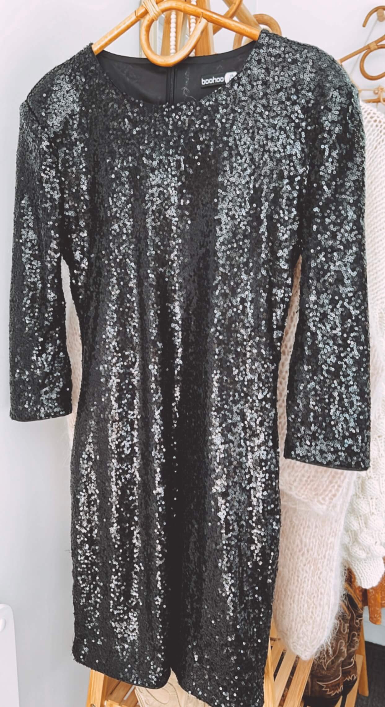 Black Sequinned Mini Dress // Small