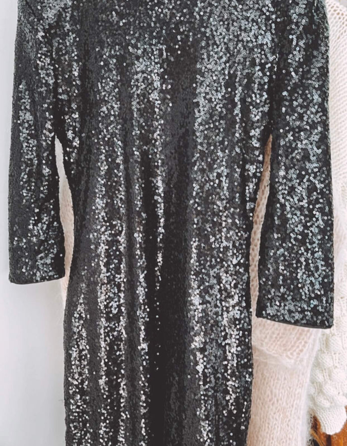 Black Sequinned Mini Dress // Small