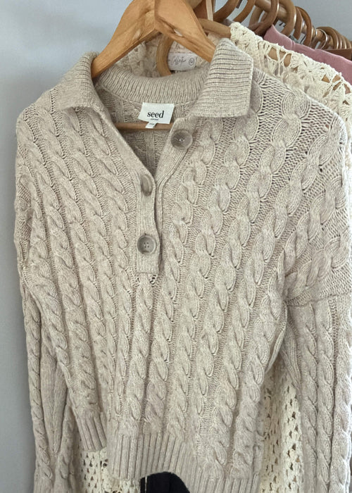 SEED HERITAGE // Oatmeal Cable Knit // Cotton/Merino blend // XXS
