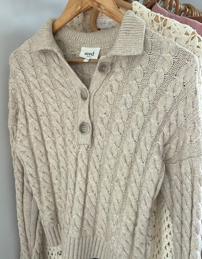 SEED HERITAGE // Oatmeal Cable Knit // Cotton/Merino blend // XXS