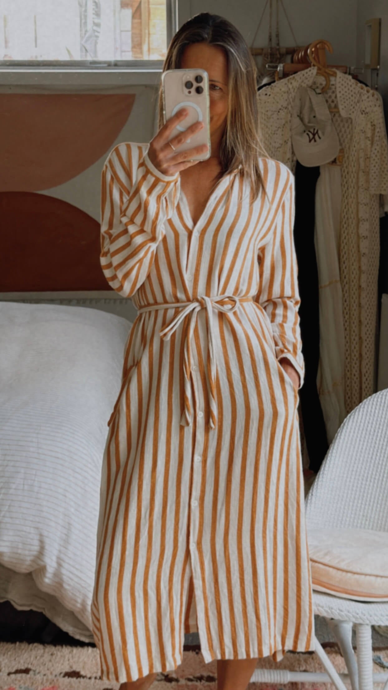 HARTFORD (France) // Striped Shirt Dress // Terracotta/Cream // Small (8-10)