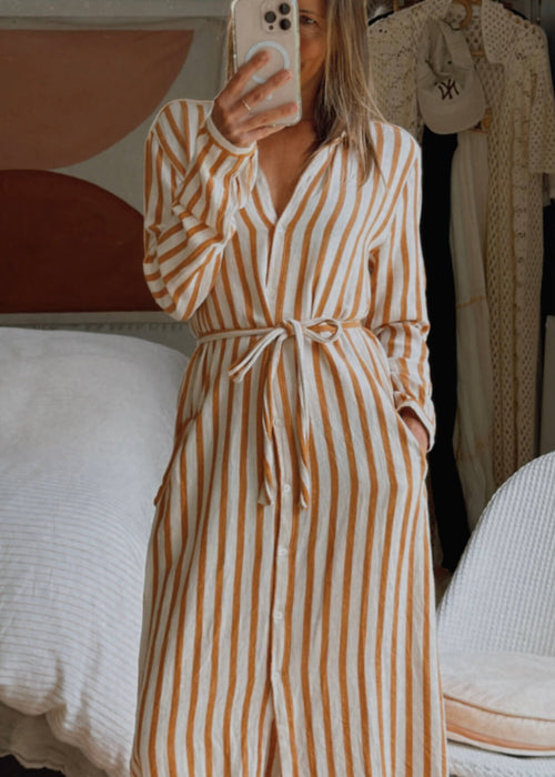 HARTFORD (France) // Striped Shirt Dress // Terracotta/Cream // Small (8-10)
