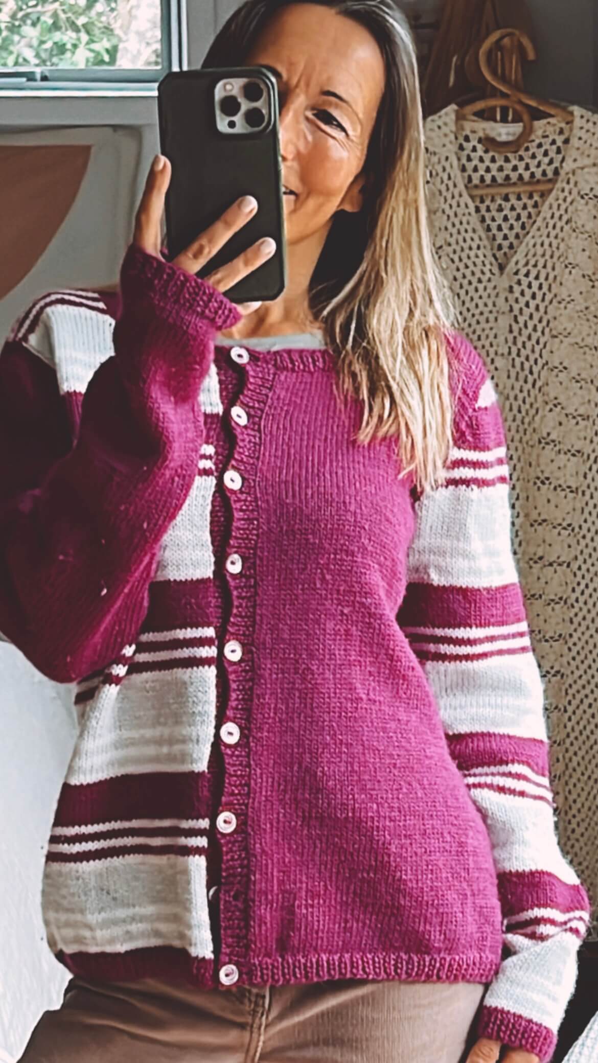 Fuschia Striped Woollen Cardi // Small