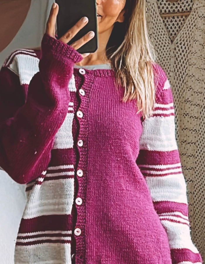 Fuschia Striped Woollen Cardi // Small